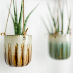 Alice Hanging Plant Pots - Set Of 3 - Caramel -Greencore Store Alice Hanging Plant Pots Set of 3 Caramel Lifestyle 02