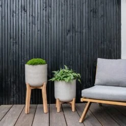 Charlie Plant Pot - Tall Stand - Grey Washed -Greencore Store Charlie Plant Pot Tall Stand Grey Washed Lifestyle 03