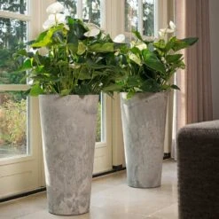 Claire Artstone Tall Planter - Grey -Greencore Store Claire Artstone Tall Planter Grey 2