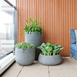 Cody Plant Pot - Ridged Dark Grey -Greencore Store Cody Eileen Planters Ridged Cement