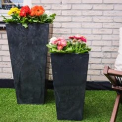 Ella Artstone Tall Planter - Black -Greencore Store Ella Artstone Tall Planter Black 3