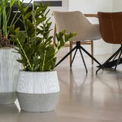 Harley Plant Pot - Ridged White Stripe -Greencore Store Ridged Harley Plant Pot White Stripe Lifestyle 2
