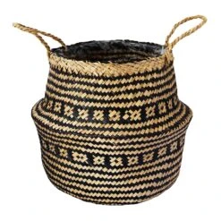 Seagrass Tribal Basket - Black Lined -Greencore Store Seagrass Tribal Plant Basket Black Lined
